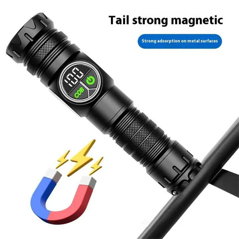 Lampe de Poche Tactique LED — COB, Zoom, Rechargeable USB-C, Magnétique, 10000mAh