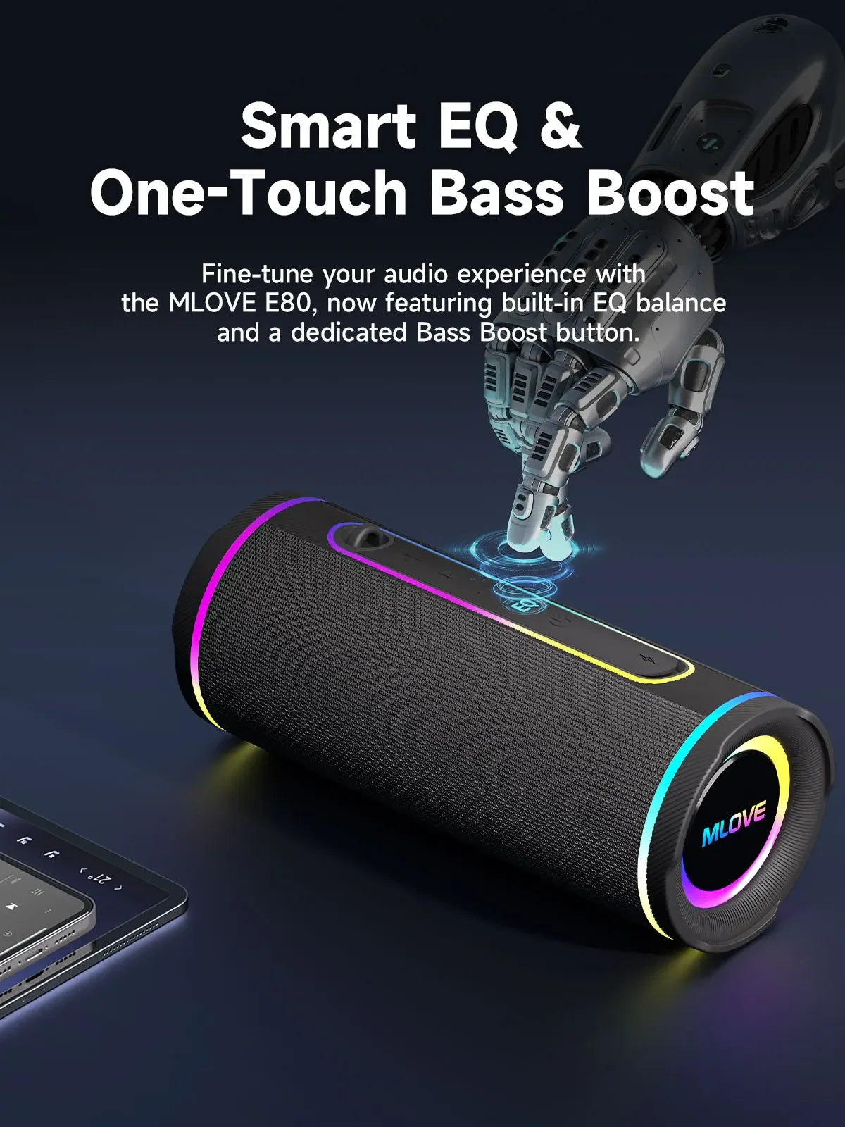 Enceinte Bluetooth Portable MLOVE E80 — 30W, IPX7, RGB, 10h d'Autonomie