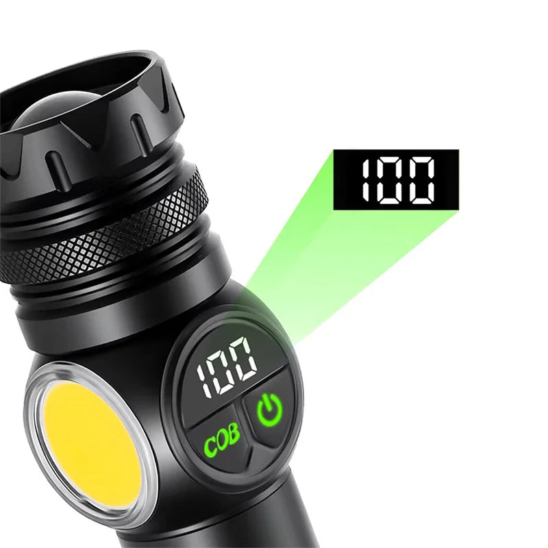 Lampe de Poche Tactique LED — COB, Zoom, Rechargeable USB-C, Magnétique, 10000mAh