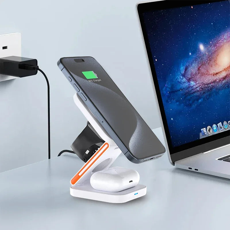 Station de Charge Sans Fil 3-en-1 Pliable — iPhone, AirPods & Apple Watch, 30W