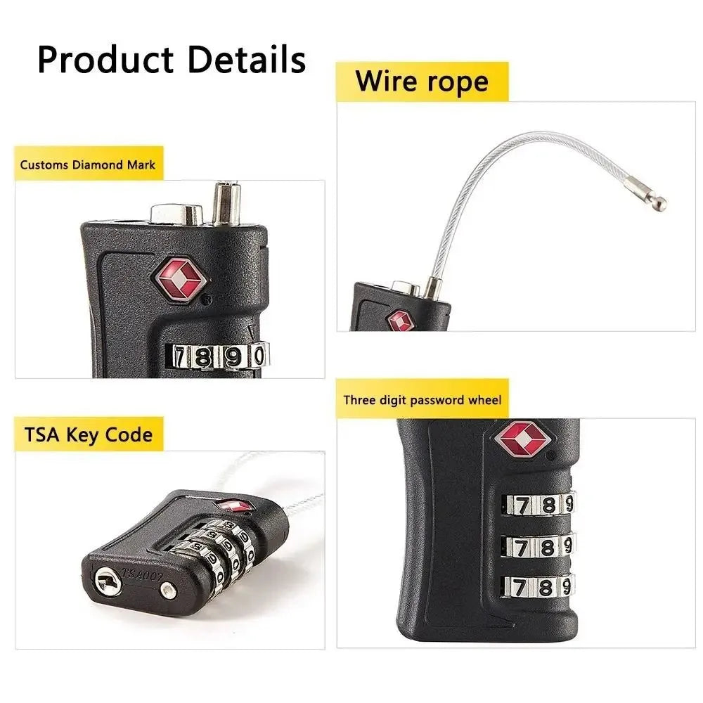 Cadenas TSA Filaire à Combinaison 3 Chiffres — Anti-Vol pour Valise