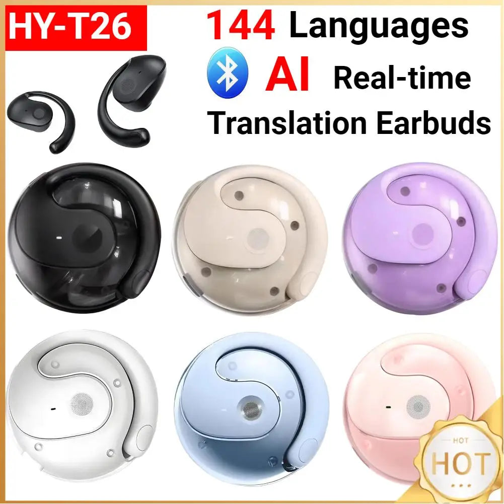 Écouteurs Traducteur IA HY-T26 — 144 Langues, Traduction Bluetooth Temps Réel