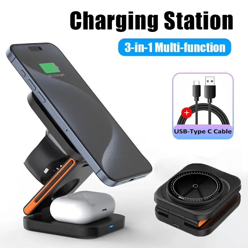 Station de Charge Sans Fil 3-en-1 Pliable — iPhone, AirPods & Apple Watch, 30W