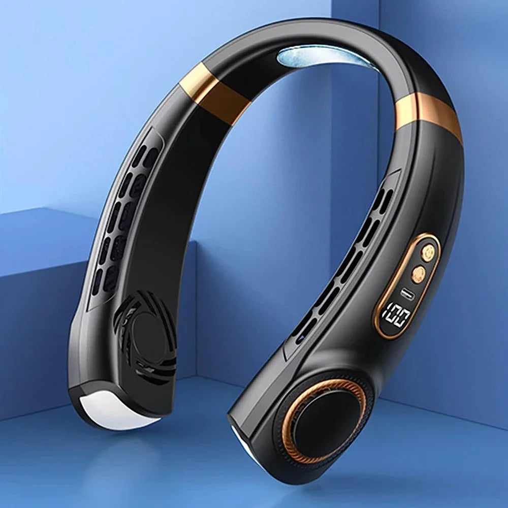 Ventilateur de Cou Sans Lame — 5 Vitesses, Affichage LED, Recharge USB-C