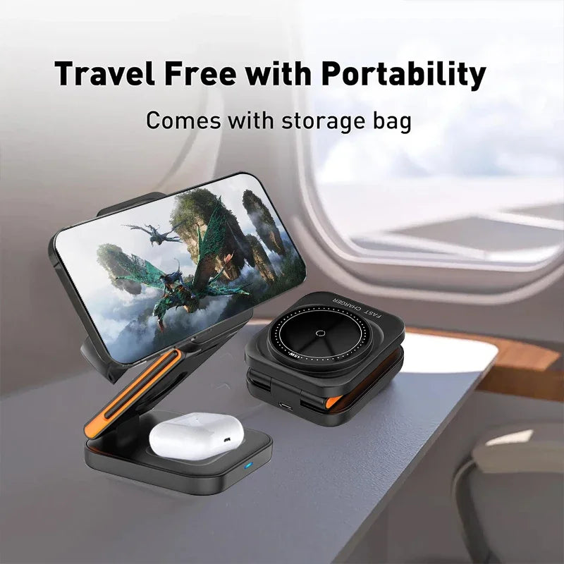 Station de Charge Sans Fil 3-en-1 Pliable — iPhone, AirPods & Apple Watch, 30W