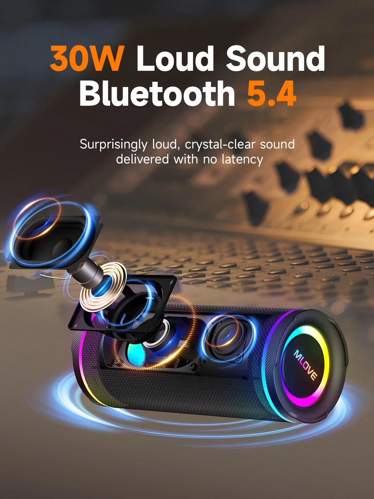 Enceinte Bluetooth Portable MLOVE E80 — 30W, IPX7, RGB, 10h d'Autonomie