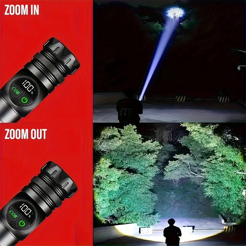 Lampe de Poche Tactique LED — COB, Zoom, Rechargeable USB-C, Magnétique, 10000mAh