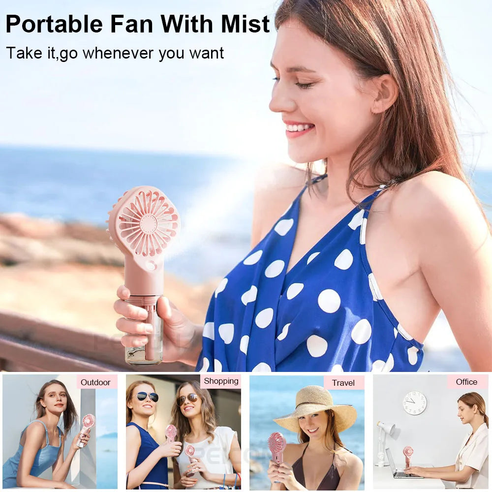Mini Ventilateur Brumisateur Portable COOSKR — 4 Vitesses, USB, 10h d'Autonomie